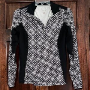 Lands' End Soft Gray & Black Geometric 1/4 zip Top